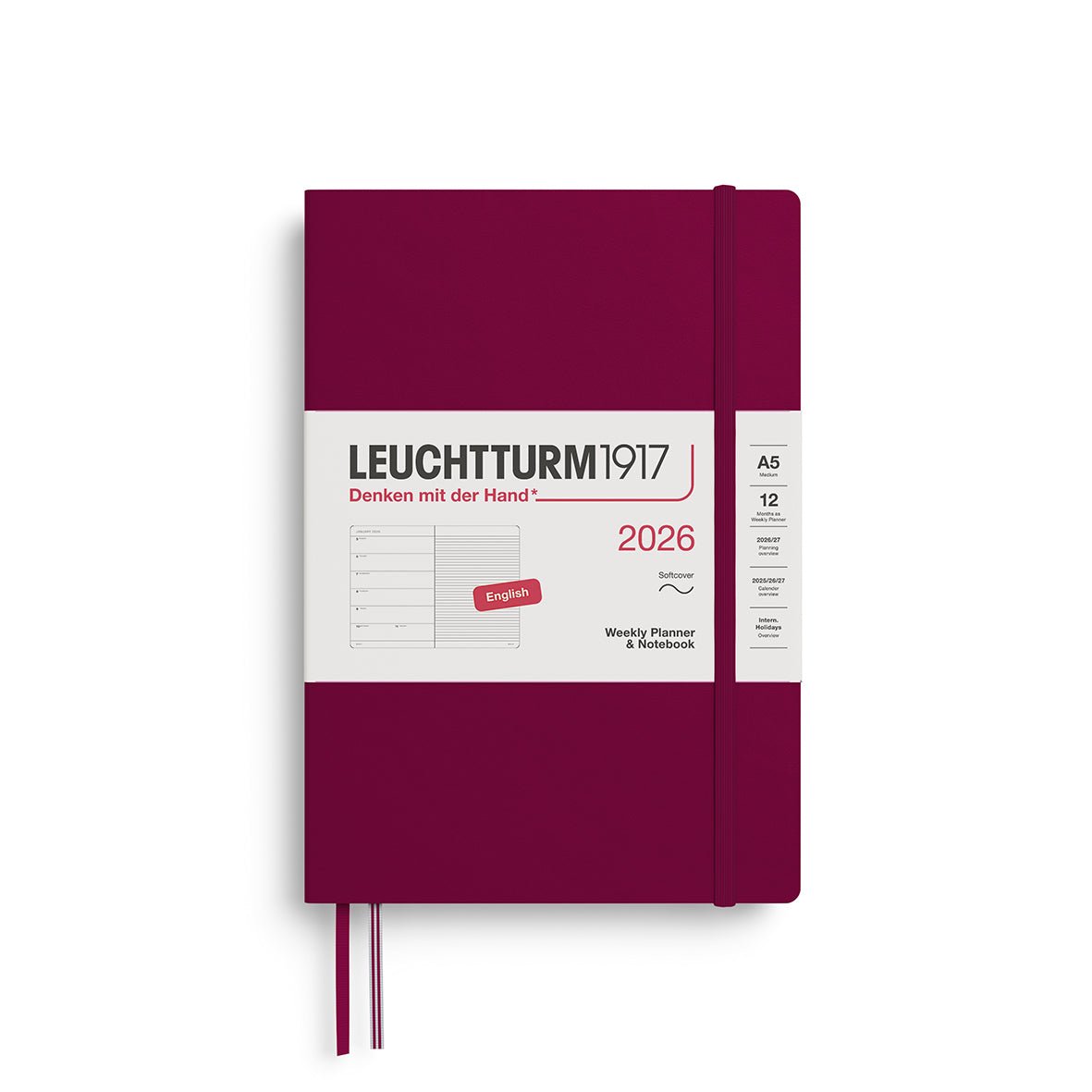 Agenda Semainier & Note Ligné 2026 LEUCHTTURM1917, Anglais - A5 - Softcover - Port Red - 4004117665677