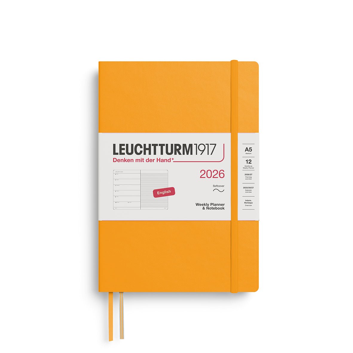 Agenda Semainier & Note Ligné 2026 LEUCHTTURM1917, Anglais - A5 - Softcover - Rising Sun - 4004117665684