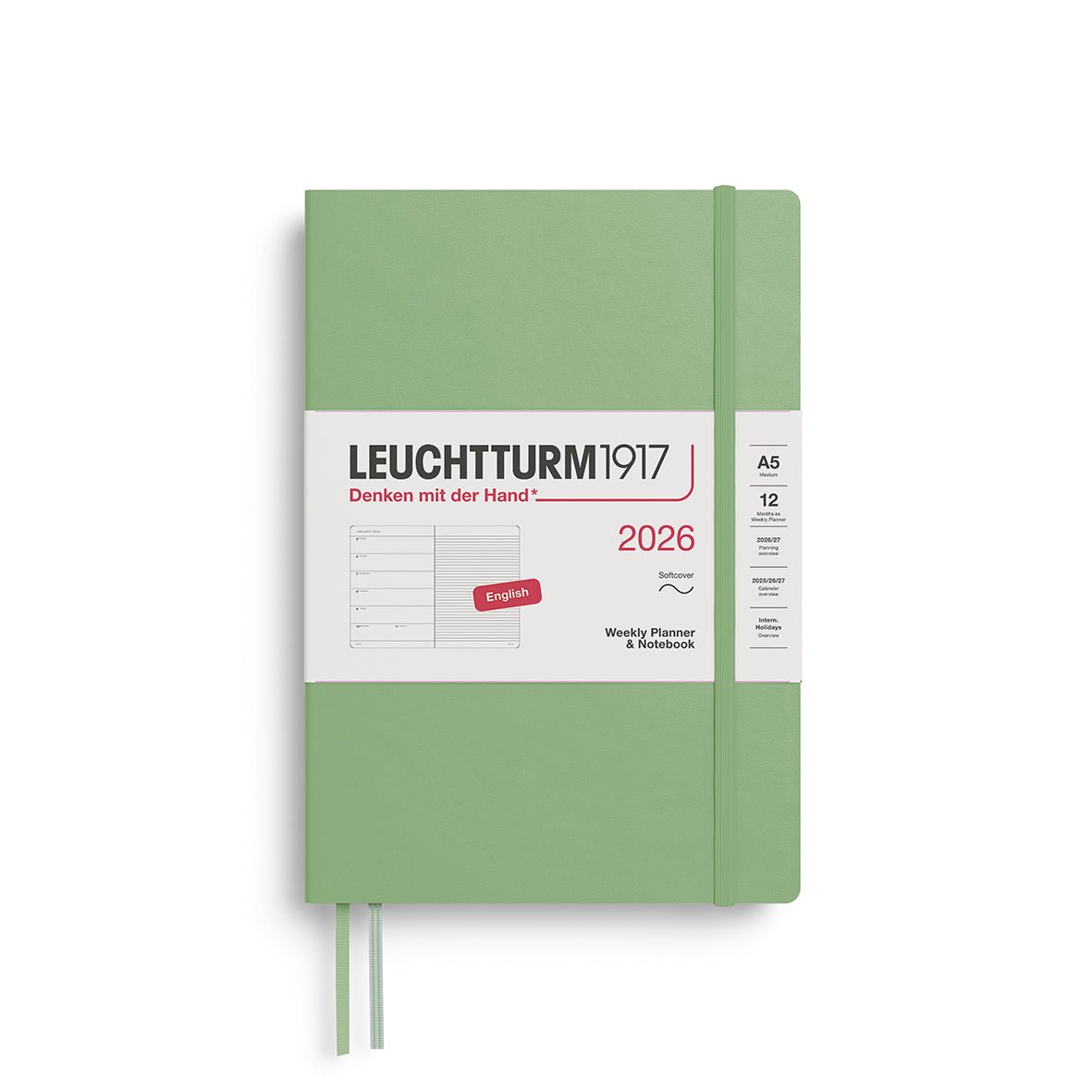 Agenda Semainier & Note Ligné 2026 LEUCHTTURM1917, Anglais - A5 - Softcover - Sage - 4004117665707