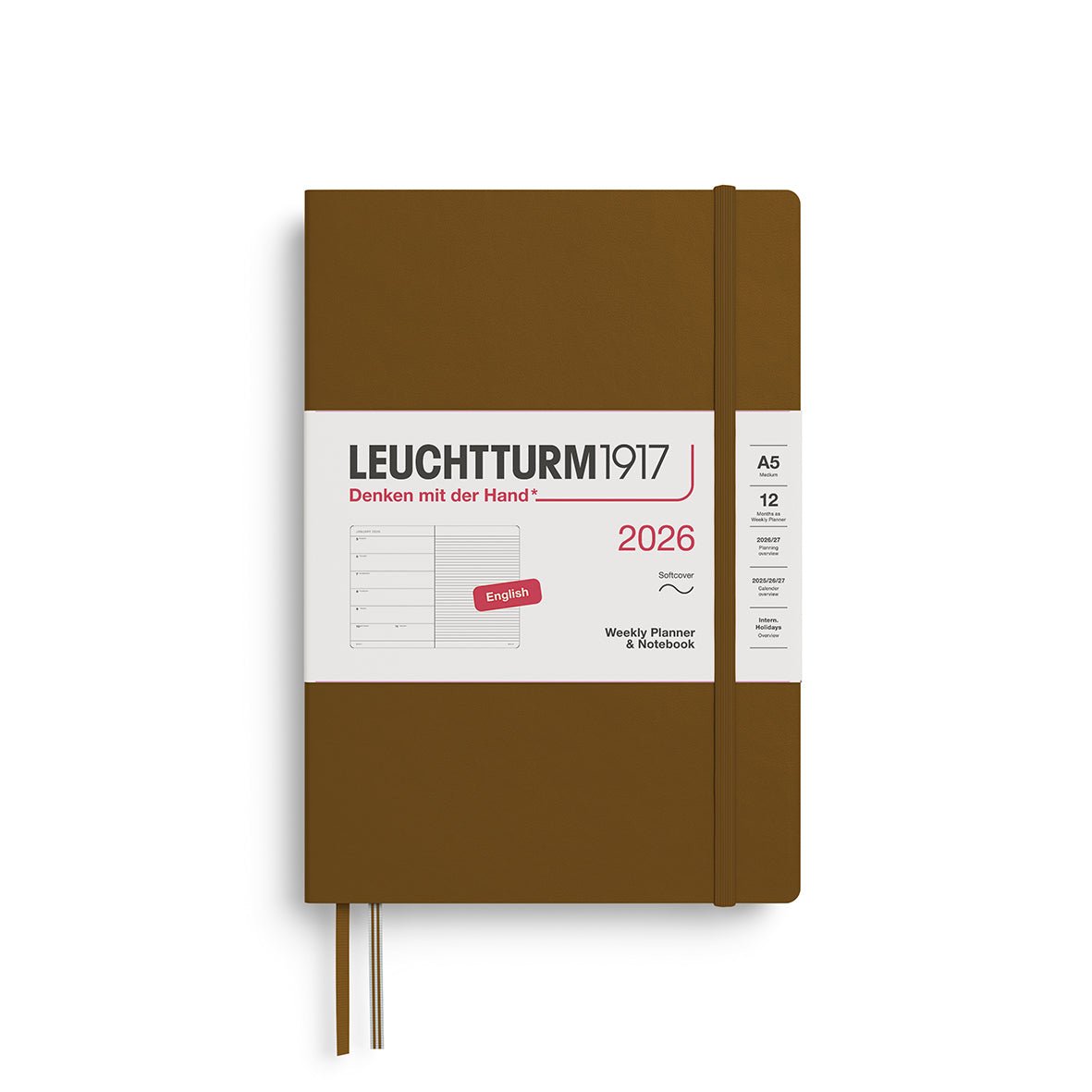 Agenda Semainier & Note Ligné 2026 LEUCHTTURM1917, Anglais - A5 - Softcover - Spice Brown - 4004117665769