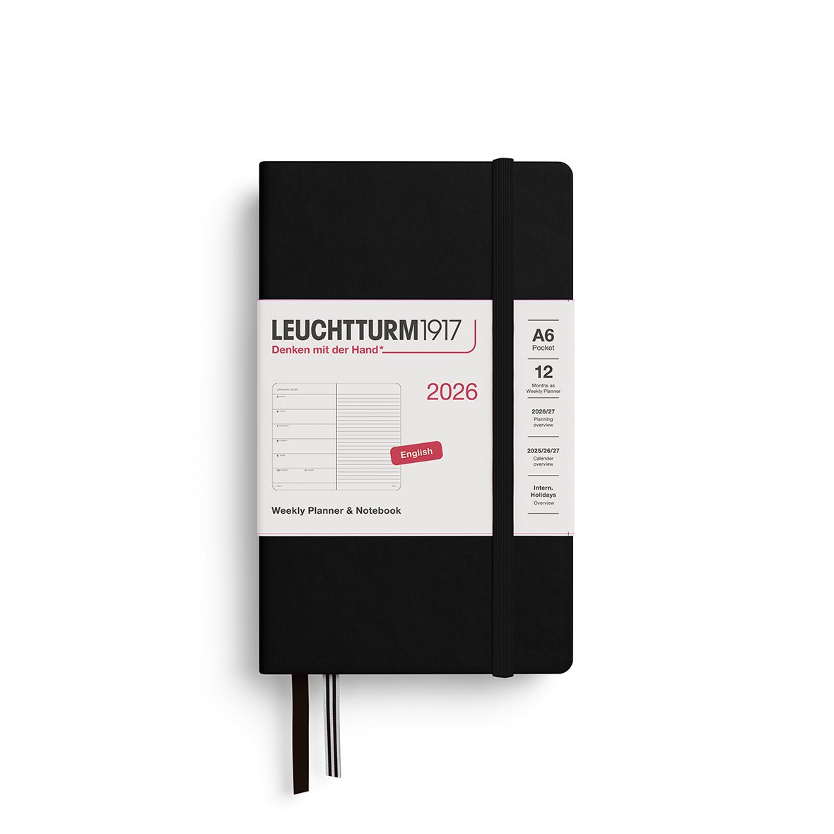 Agenda Semainier & Note Ligné 2026 LEUCHTTURM1917, Anglais - A6 - Hardcover - Black - 4004117665561