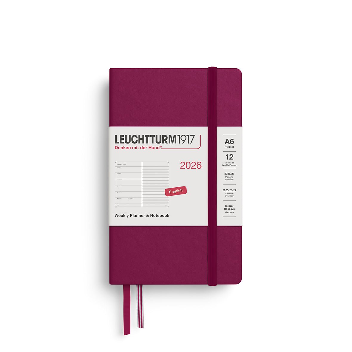 Agenda Semainier & Note Ligné 2026 LEUCHTTURM1917, Anglais - A6 - Hardcover - Port Red - 4004117665585