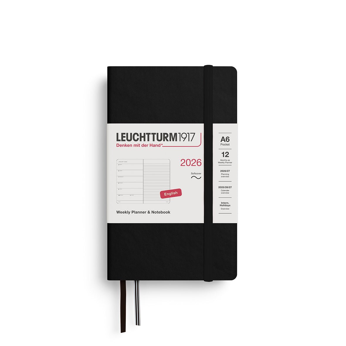 Agenda Semainier & Note Ligné 2026 LEUCHTTURM1917, Anglais - A6 - Softcover - Black - 4004117665851
