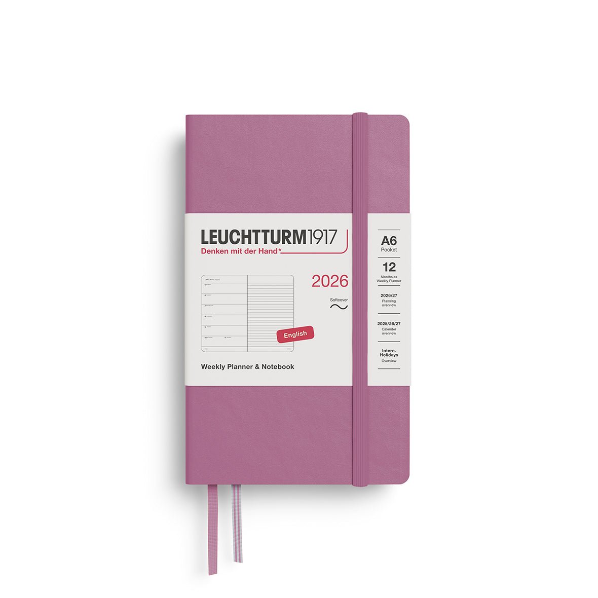 Agenda Semainier & Note Ligné 2026 LEUCHTTURM1917, Anglais - A6 - Softcover - Dusty Rose - 4004117665868