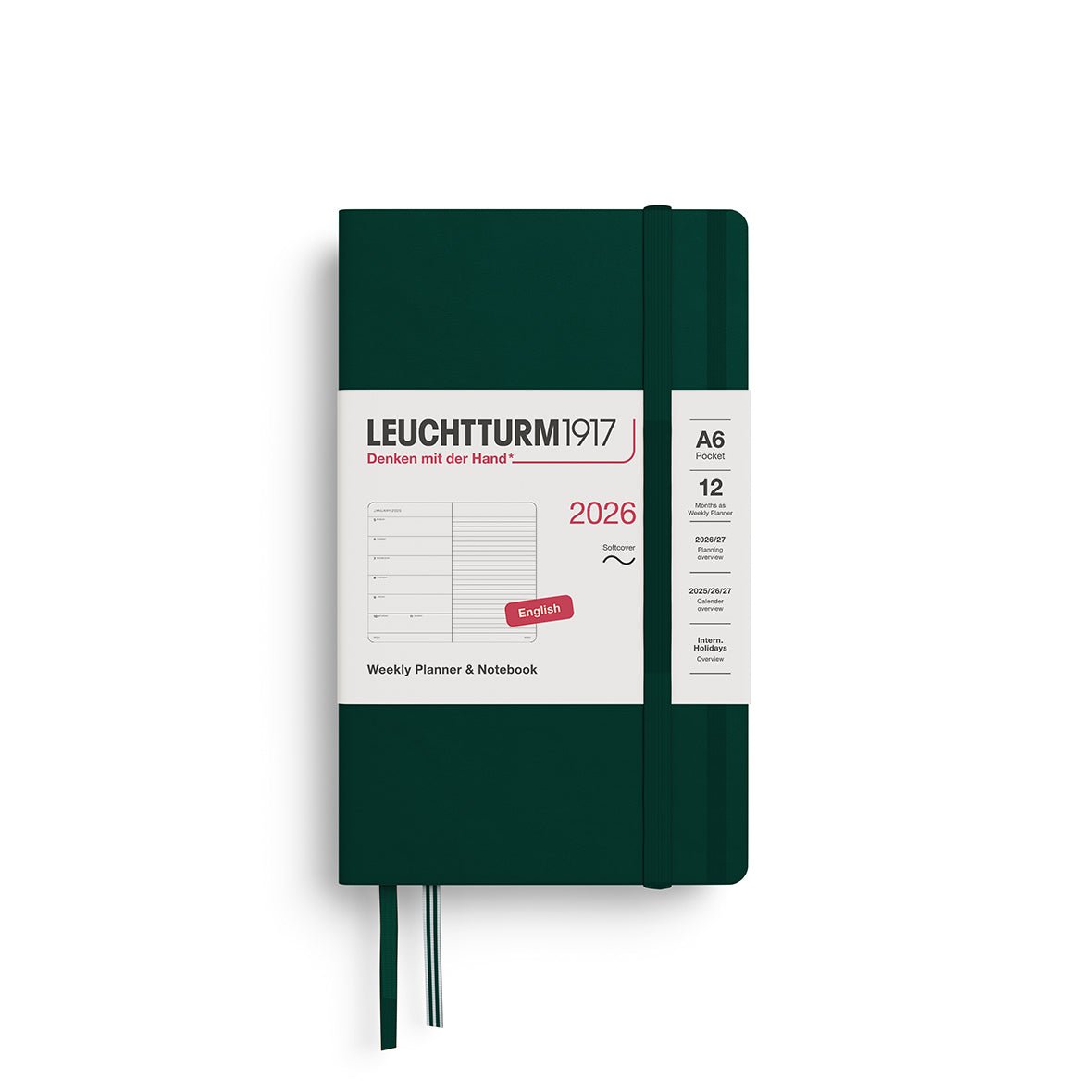 Agenda Semainier & Note Ligné 2026 LEUCHTTURM1917, Anglais - A6 - Softcover - Forest Green - 4004117665905