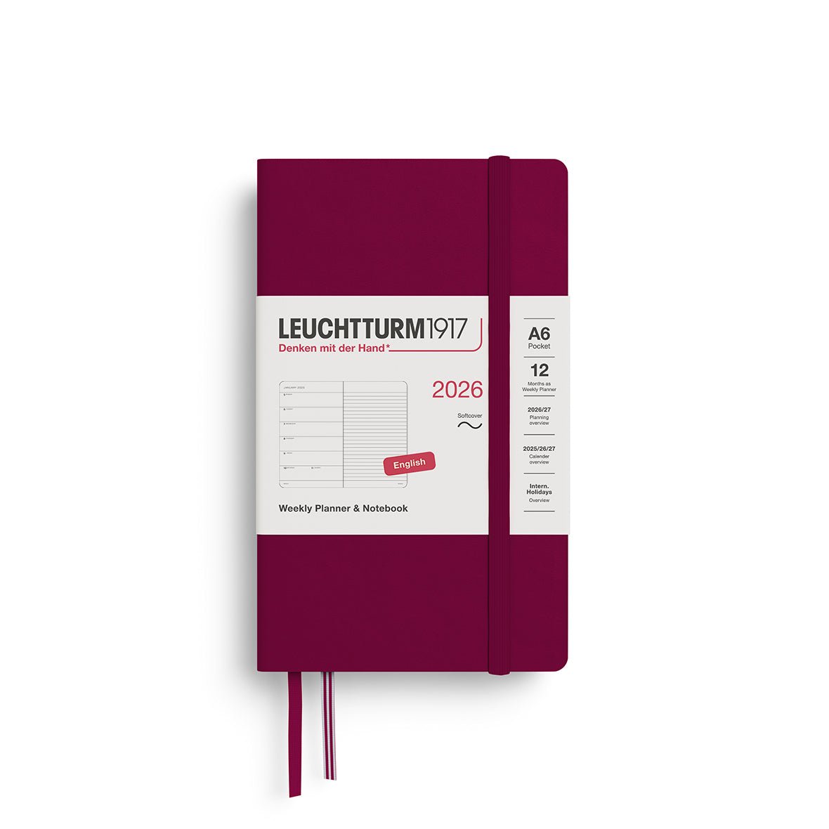 Agenda Semainier & Note Ligné 2026 LEUCHTTURM1917, Anglais - A6 - Softcover - Port Red - 4004117665875