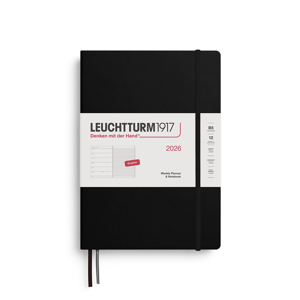 Agenda Semainier & Note Ligné 2026 LEUCHTTURM1917, Anglais - B5 - Hardcover - Black - 4004117665356