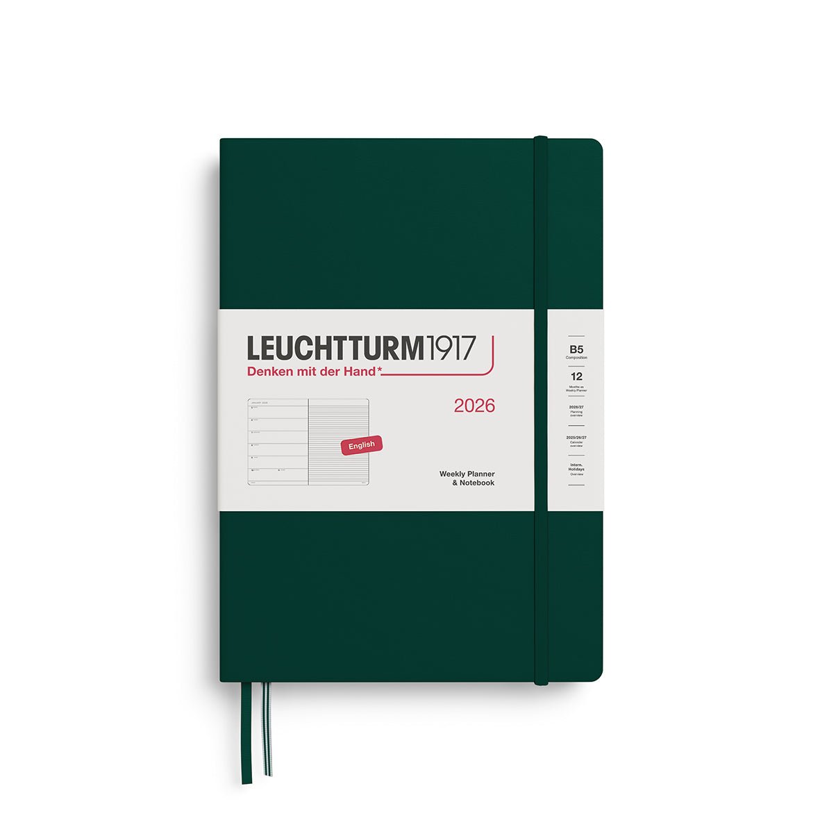 Agenda Semainier & Note Ligné 2026 LEUCHTTURM1917, Anglais - B5 - Hardcover - Forest Green - 4004117665400