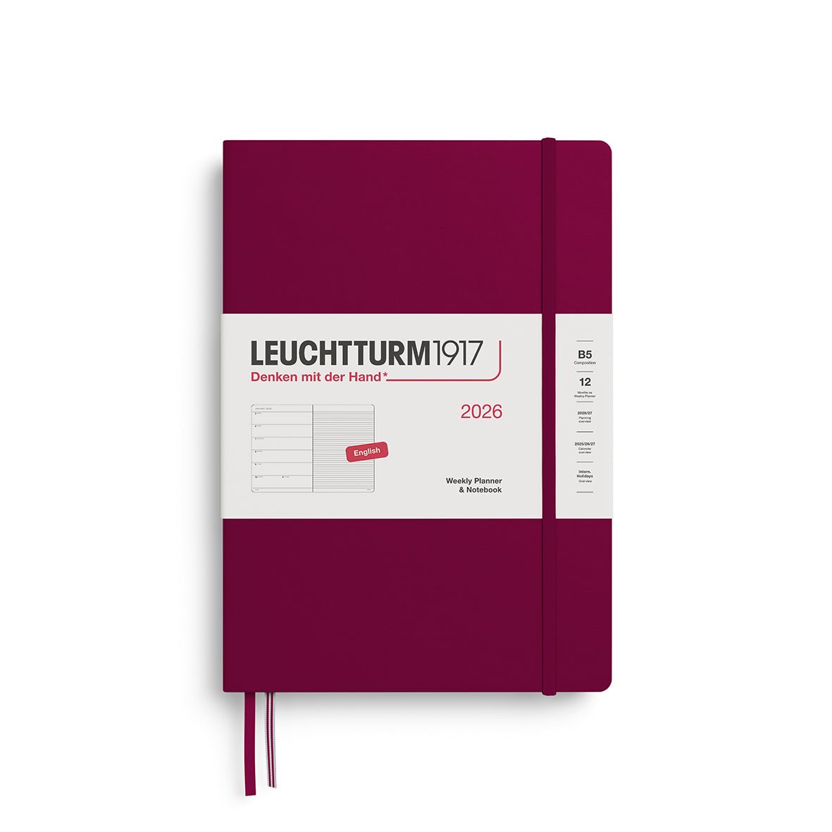 Agenda Semainier & Note Ligné 2026 LEUCHTTURM1917, Anglais - B5 - Hardcover - Port Red - 4004117665370