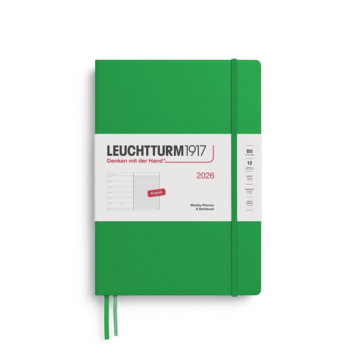 Agenda Semainier & Note Ligné 2026 LEUCHTTURM1917, Anglais - B5 - Hardcover - Spring Leaf - 4004117665394