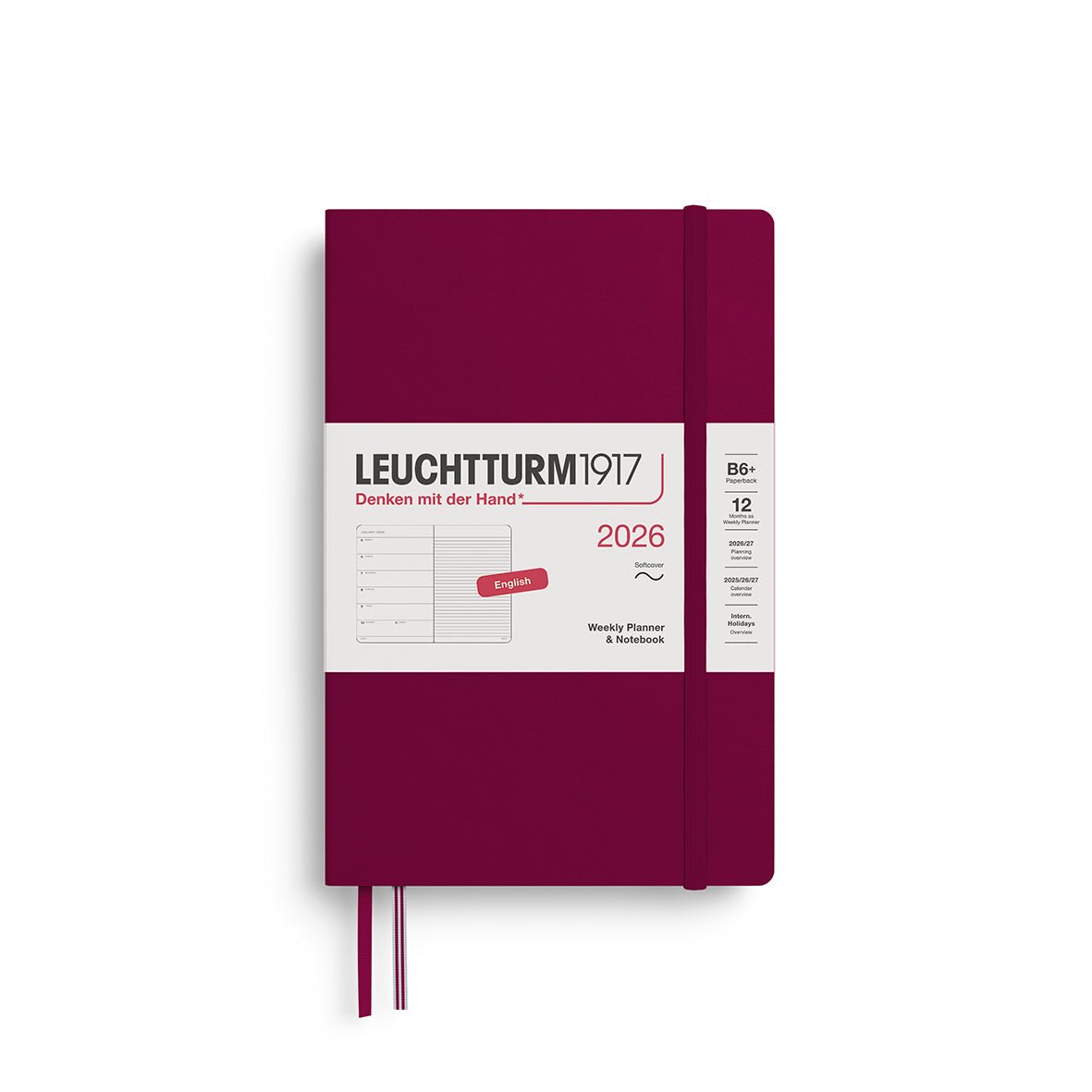Agenda Semainier & Note Ligné 2026 LEUCHTTURM1917, Anglais - B6+ - Softcover - Port Red - 4004117665790