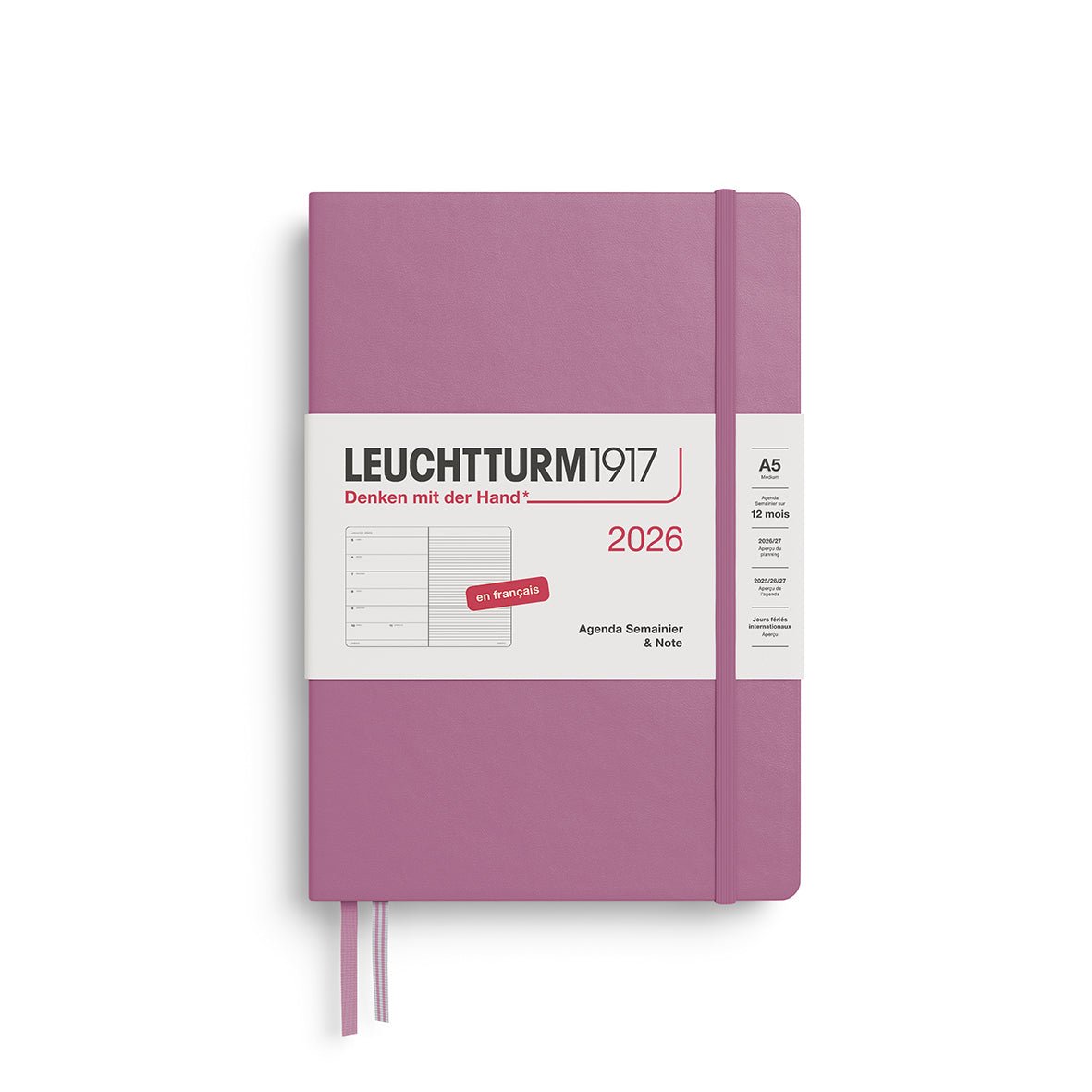 Agenda Semainier & Note Ligné 2026 LEUCHTTURM1917, Français - A5 - Hardcover - Dusty Rose - 4004117667152