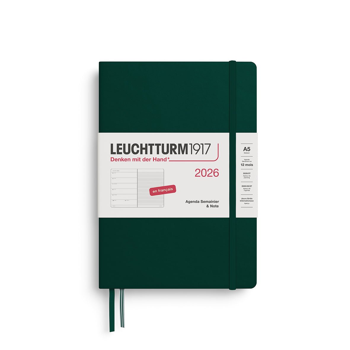 Agenda Semainier & Note Ligné 2026 LEUCHTTURM1917, Français - A5 - Hardcover - Forest Green - 4004117667190