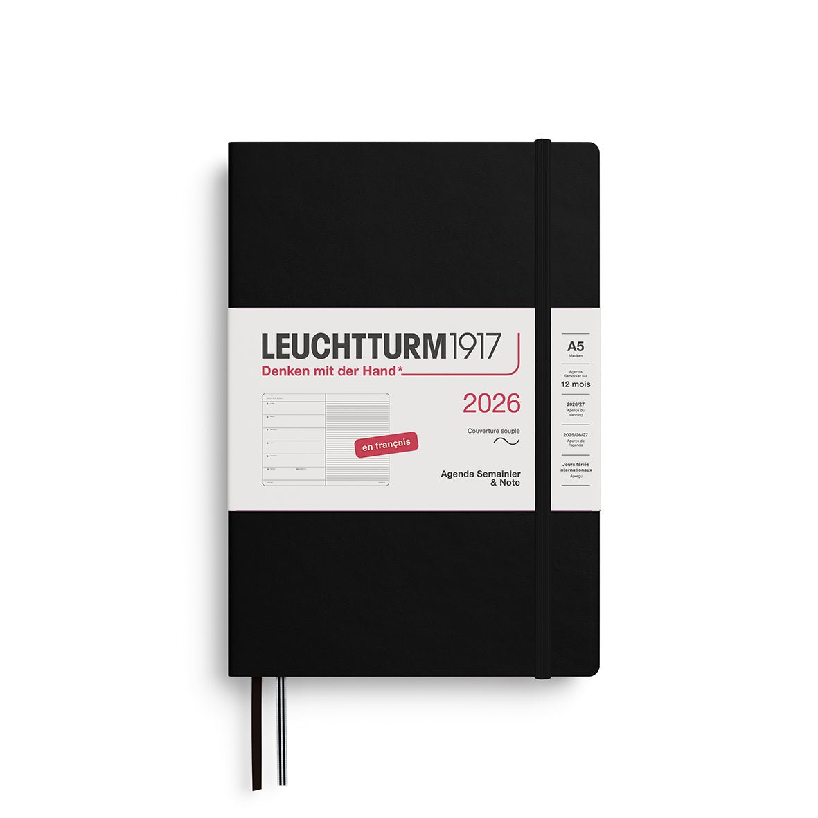 Agenda Semainier & Note Ligné 2026 LEUCHTTURM1917, Français - A5 - Softcover - Black - 4004117667282