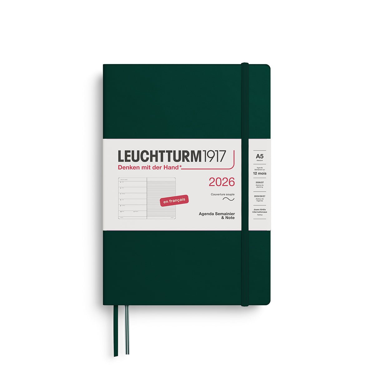 Agenda Semainier & Note Ligné 2026 LEUCHTTURM1917, Français - A5 - Softcover - Forest Green - 4004117667336