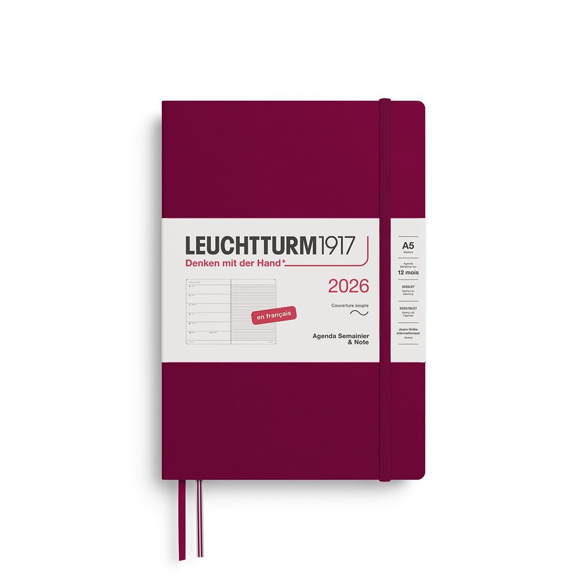 Agenda Semainier & Note Ligné 2026 LEUCHTTURM1917, Français - A5 - Softcover - Port Red - 4004117667305