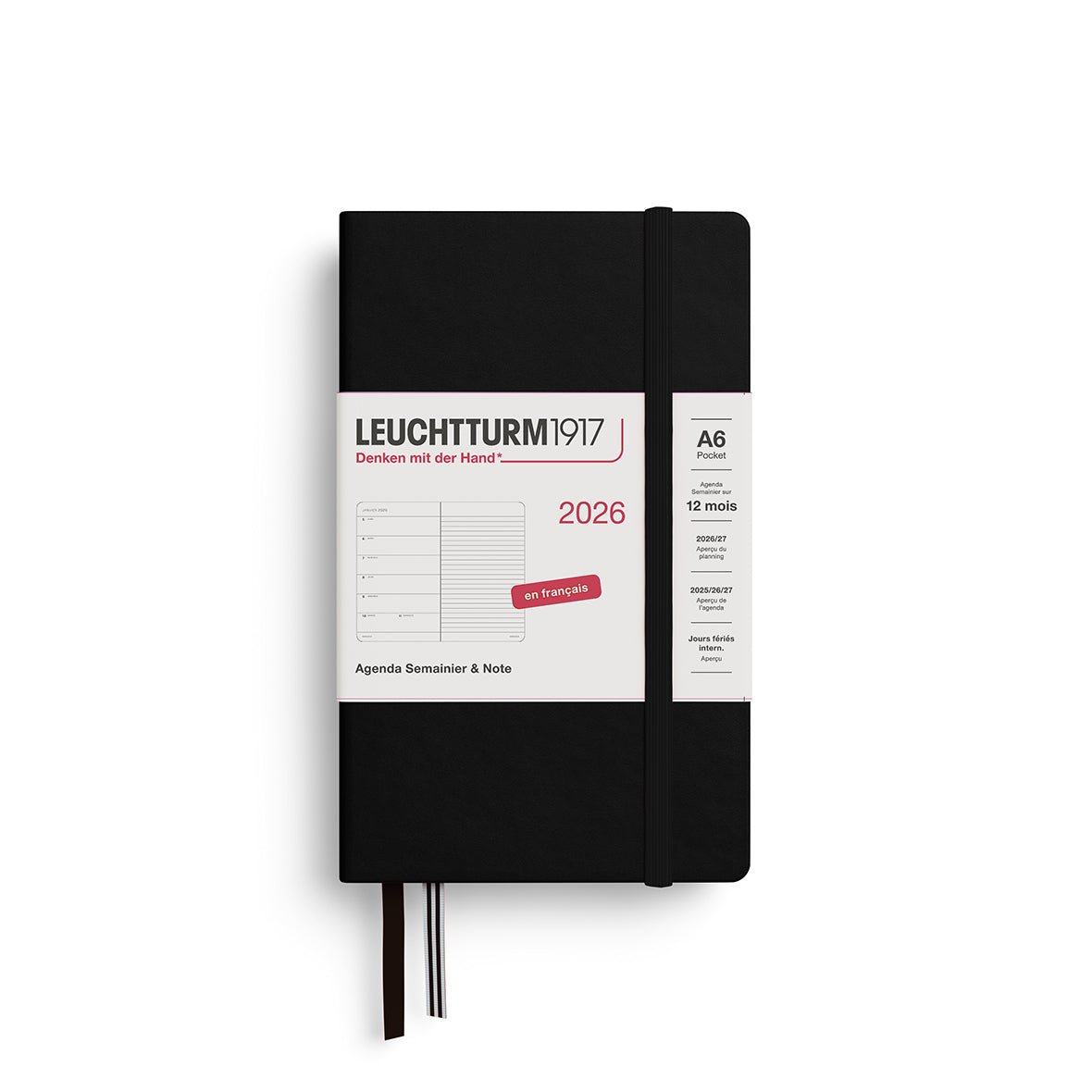 Agenda Semainier & Note Ligné 2026 LEUCHTTURM1917, Français - A6 - Hardcover - Black - 4004117667220