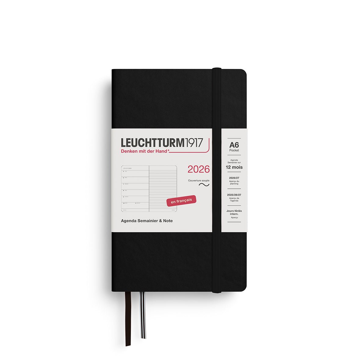 Agenda Semainier & Note Ligné 2026 LEUCHTTURM1917, Français - A6 - Softcover - Black - 4004117667428