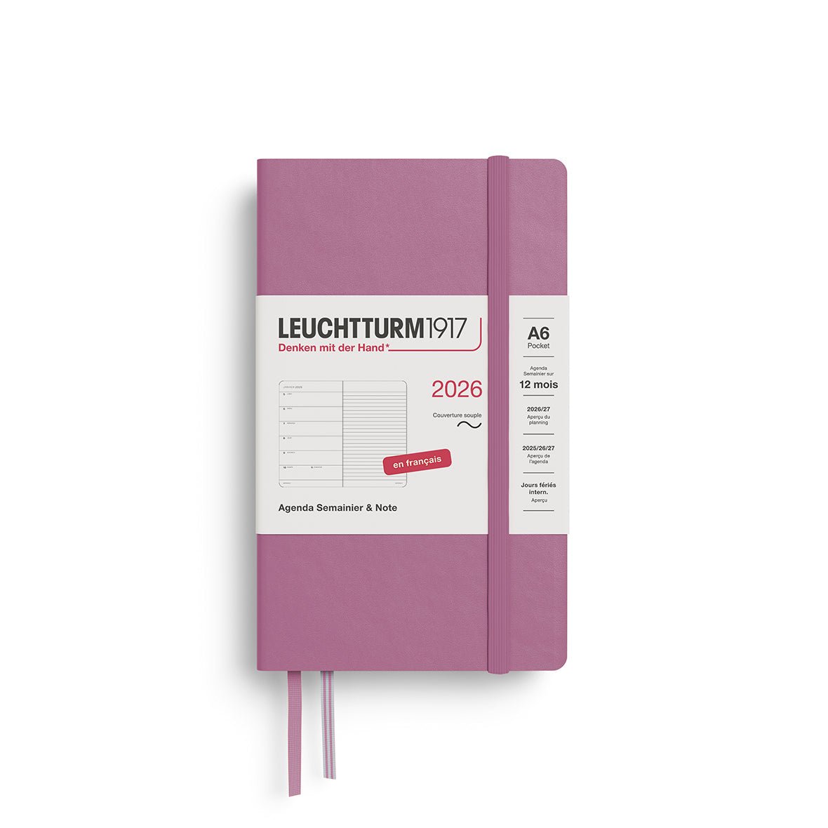 Agenda Semainier & Note Ligné 2026 LEUCHTTURM1917, Français - A6 - Softcover - Dusty Rose - 4004117667435