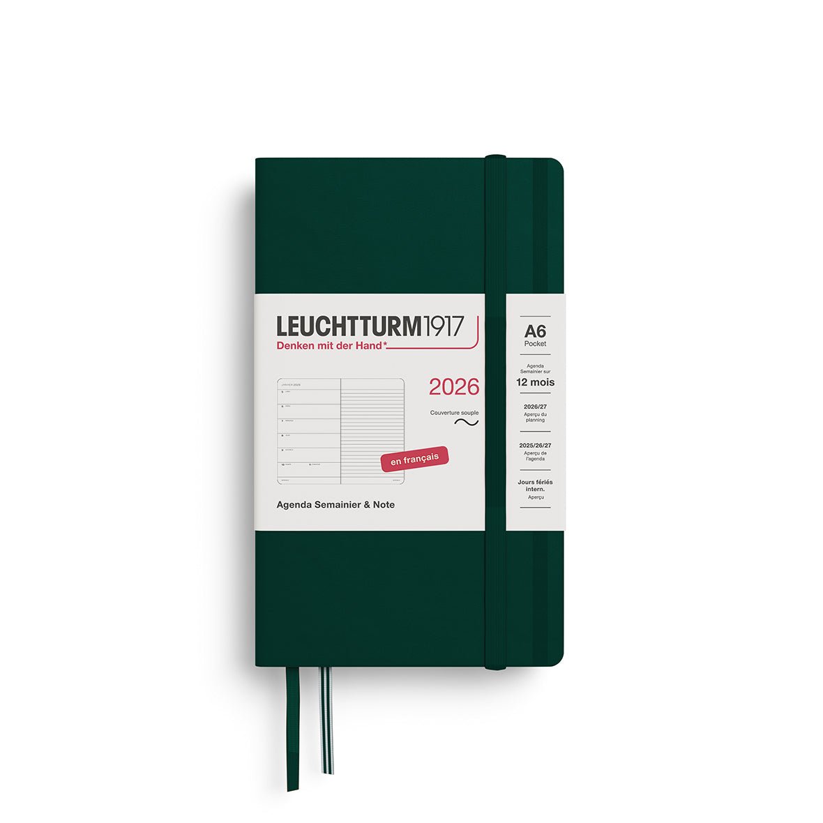 Agenda Semainier & Note Ligné 2026 LEUCHTTURM1917, Français - A6 - Softcover - Forest Green - 4004117667466