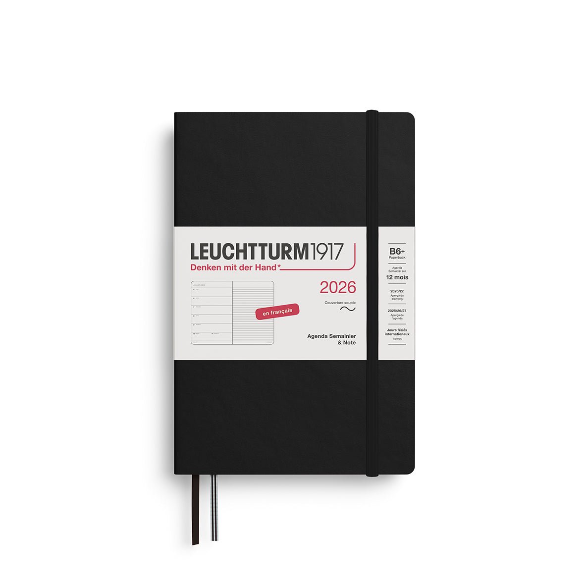 Agenda Semainier & Note Ligné 2026 LEUCHTTURM1917, Français - B6+ - Softcover - Black - 4004117667367
