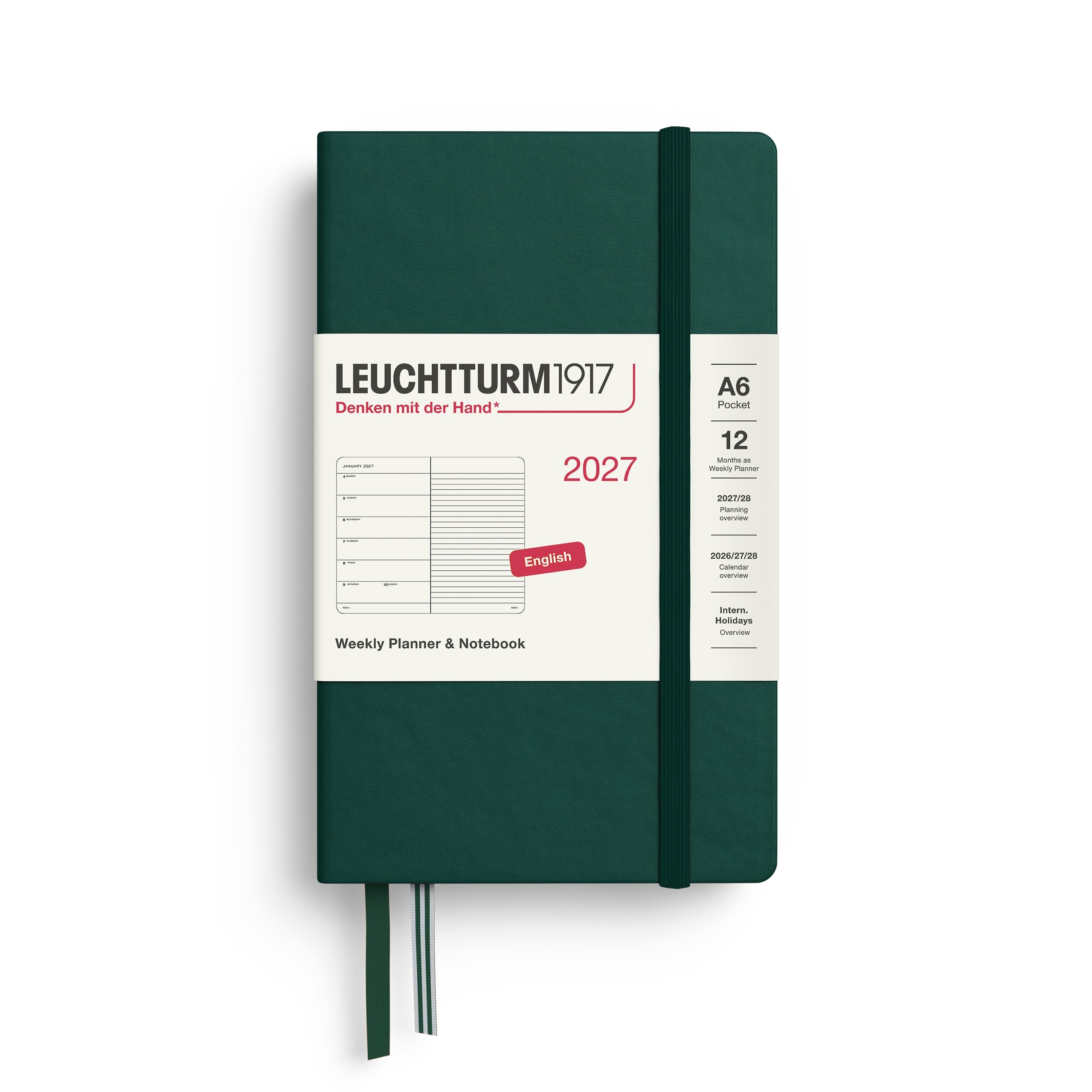 Agenda Semainier & Note Ligné 2027 LEUCHTTURM1917, Anglais - A6 - Hardcover - Forest Green - 4070292002156