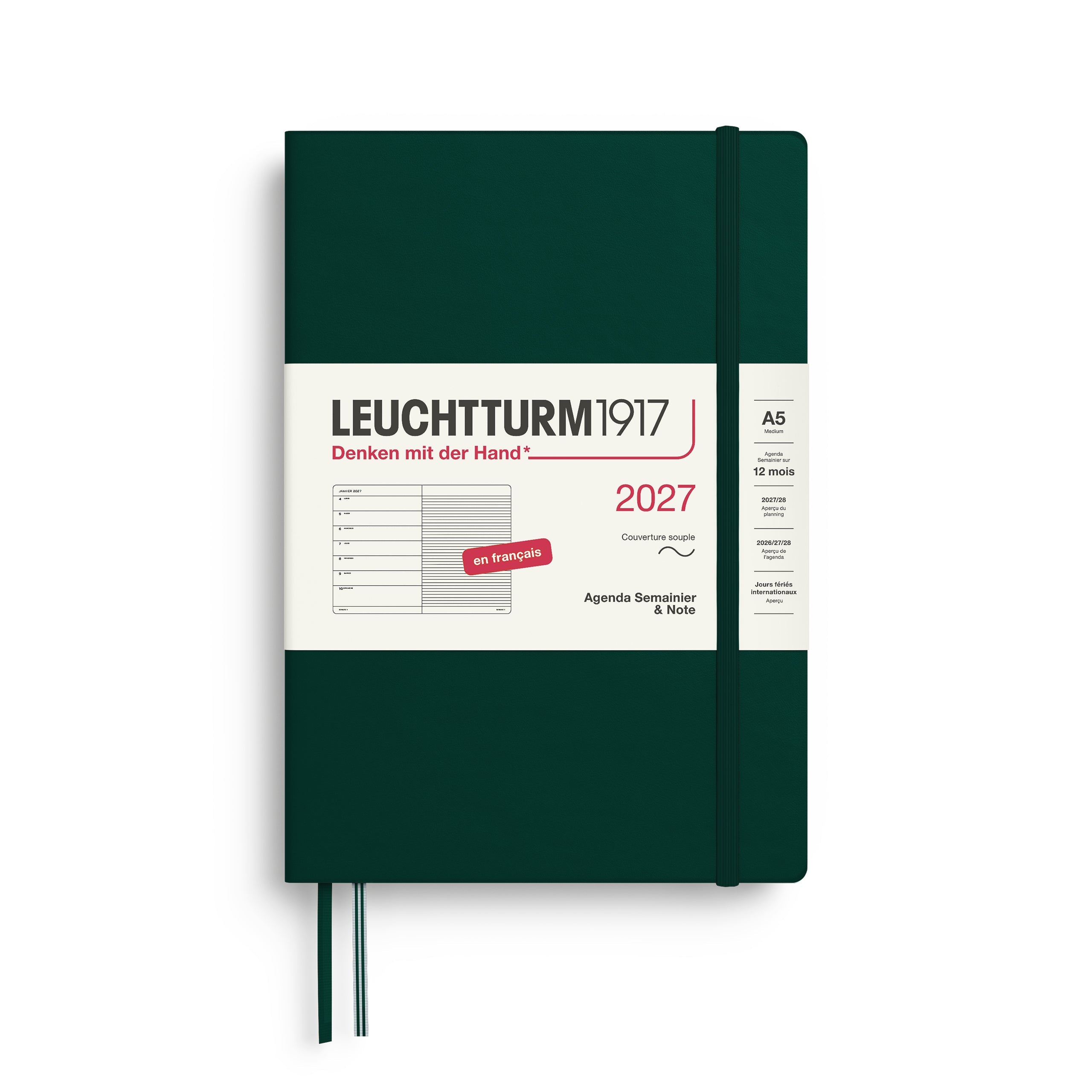 Agenda Semainier & Note Ligné 2027 LEUCHTTURM1917, Français - A5 - Softcover - Forest Green - 4070292003788