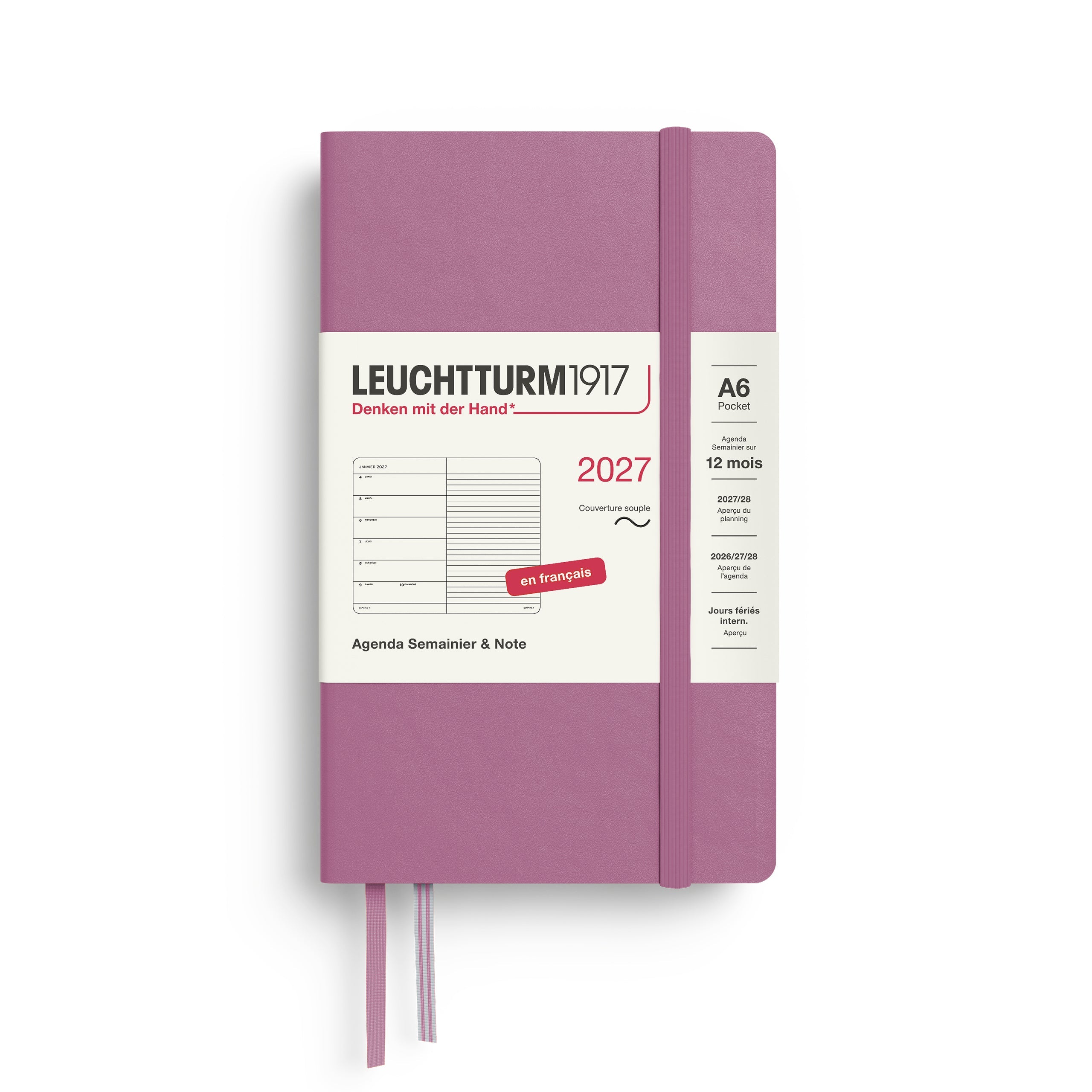 Agenda Semainier & Note Ligné 2027 LEUCHTTURM1917, Français - A6 - Softcover - Dusty Rose - 4070292003856