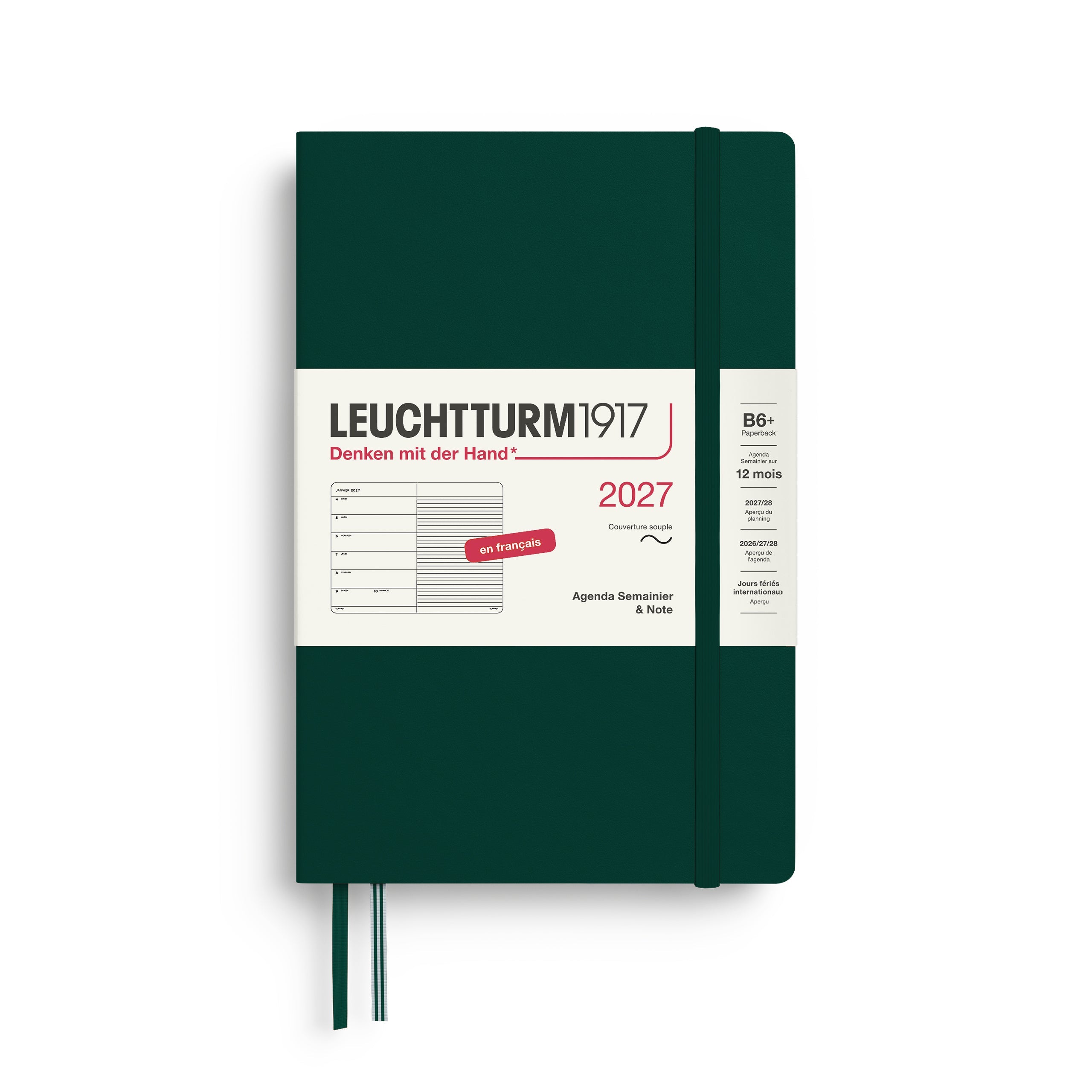 Agenda Semainier & Note Ligné 2027 LEUCHTTURM1917, Français - B6+ - Softcover - Forest Green - 4070292003832
