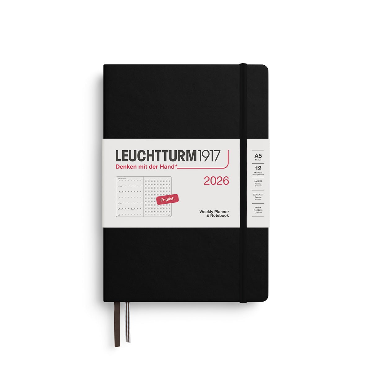 Agenda Semainier & Note Pointillé 2026 LEUCHTTURM1917, Anglais - A5 - Hardcover - Black - 4004117665936