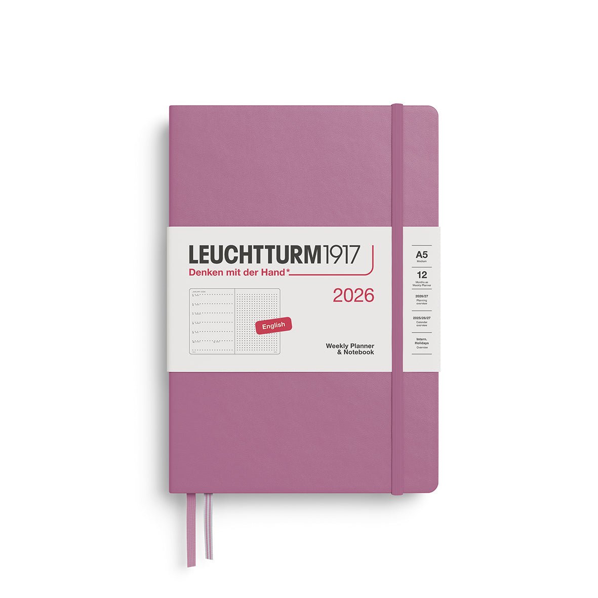Agenda Semainier & Note Pointillé 2026 LEUCHTTURM1917, Anglais - A5 - Hardcover - Dusty Rose - 4004117665943