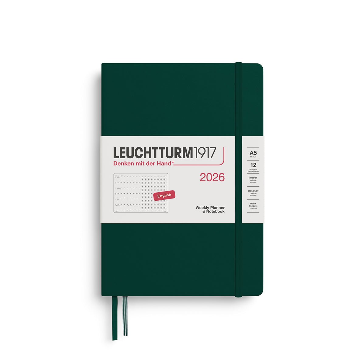 Agenda Semainier & Note Pointillé 2026 LEUCHTTURM1917, Anglais - A5 - Hardcover - Forest Green - 4004117665974