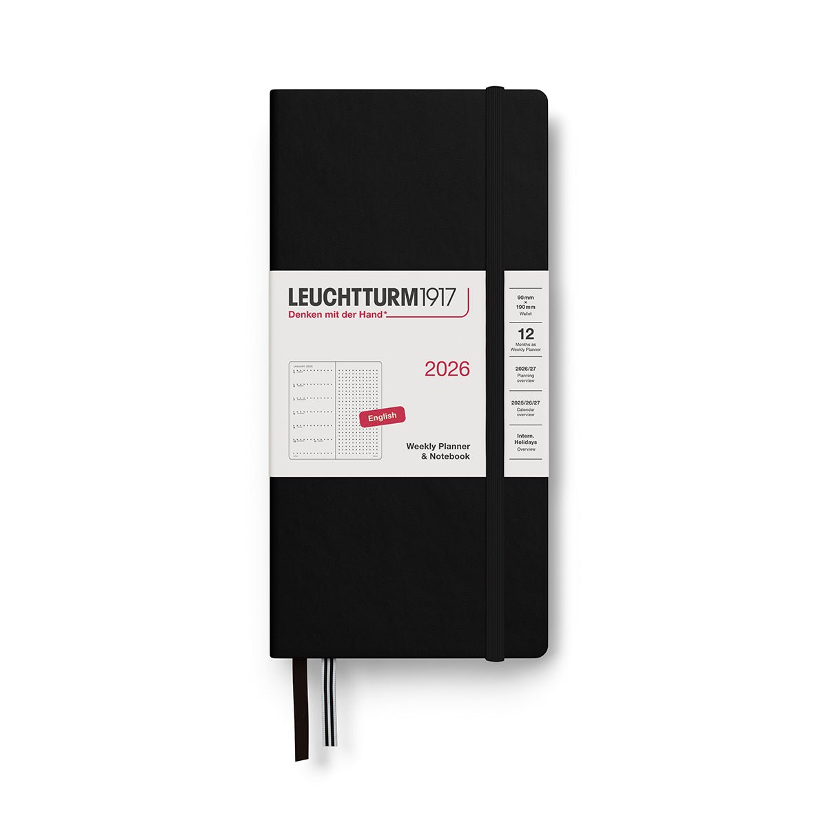 Agenda Semainier & Note Pointillé 2026 LEUCHTTURM1917, Anglais - Wallet - Hardcover - Black - 4004117667701