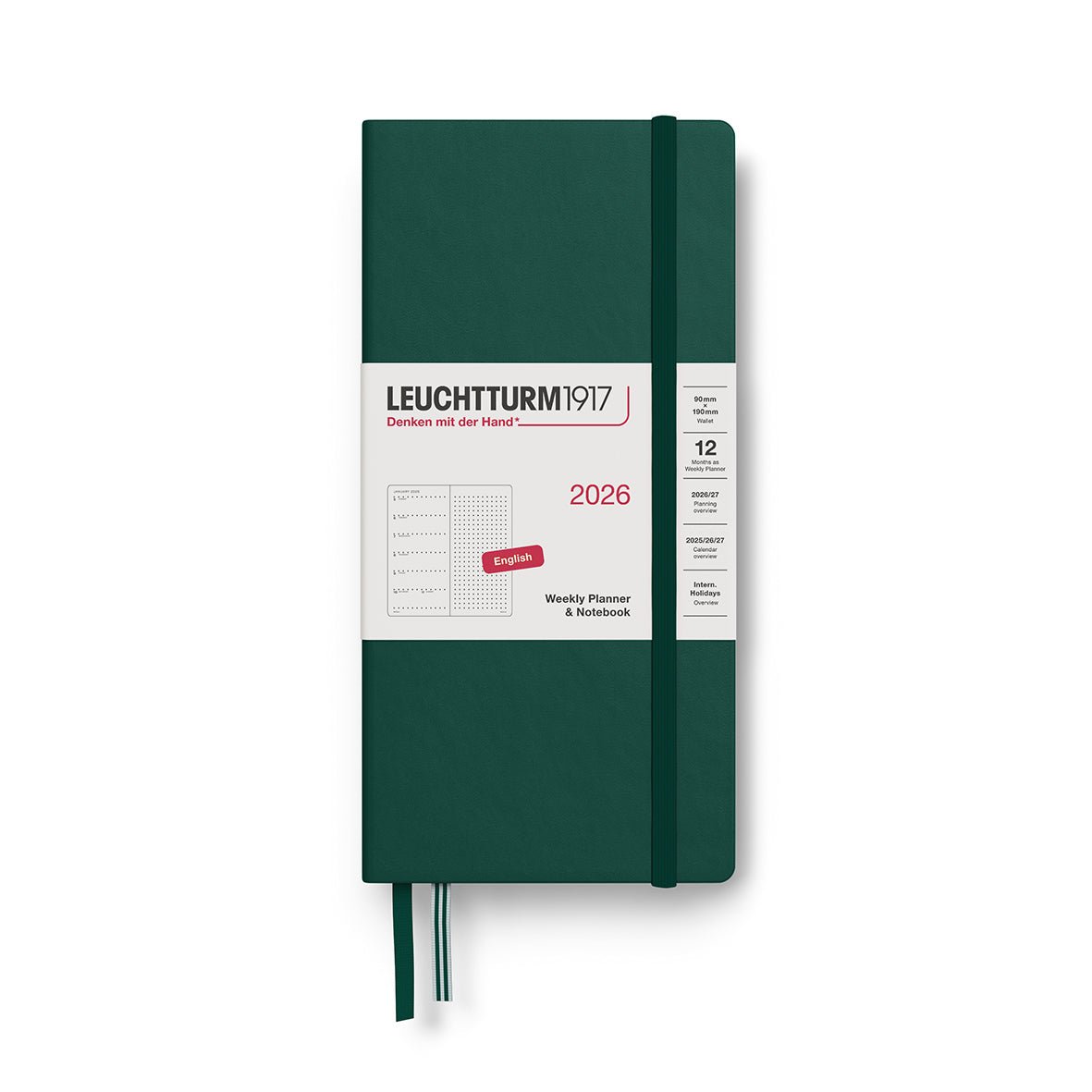 Agenda Semainier & Note Pointillé 2026 LEUCHTTURM1917, Anglais - Wallet - Hardcover - Forest Green - 4004117667718