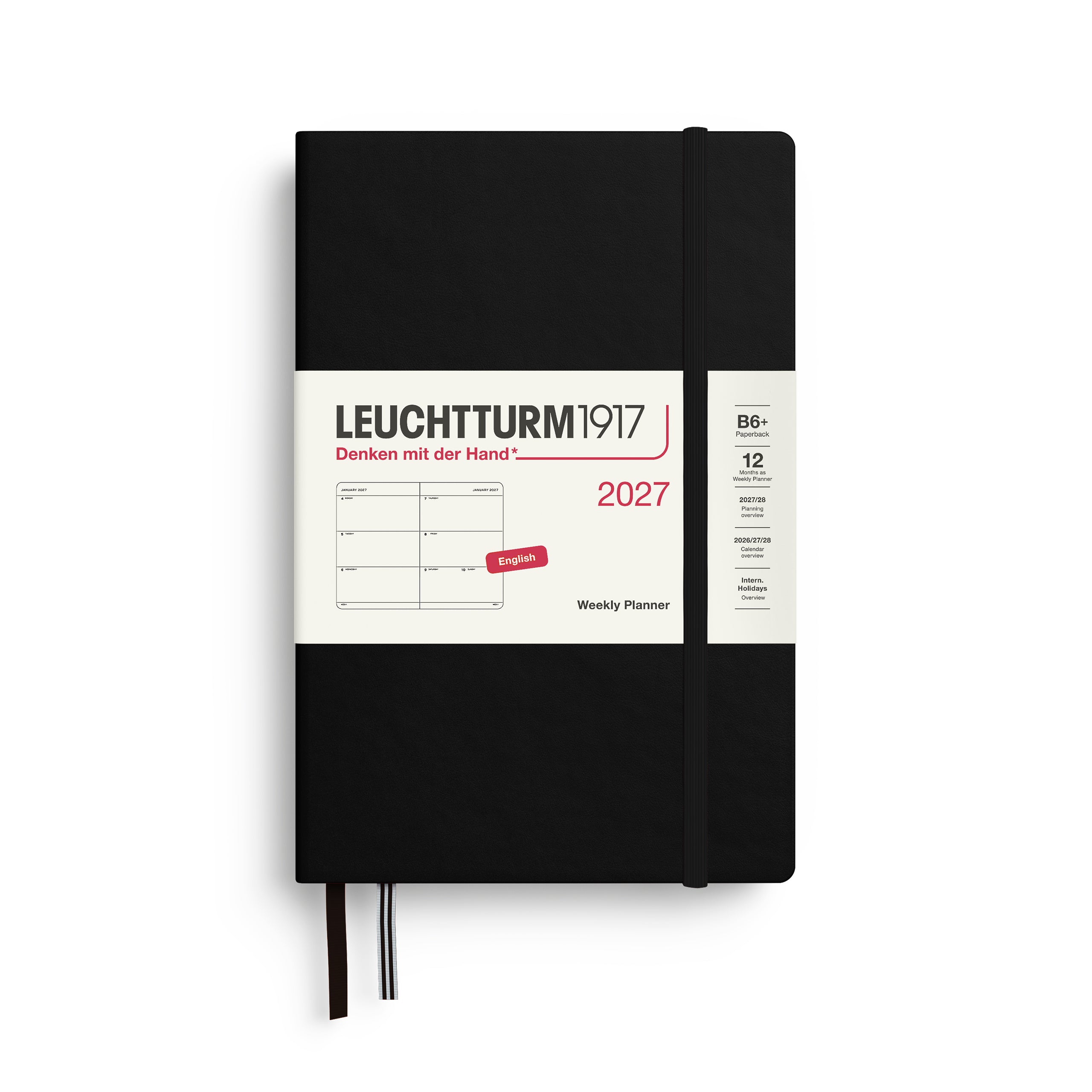 Agenda Semainier 2027 LEUCHTTURM1917, Anglais - B6+ - Hardcover - Black