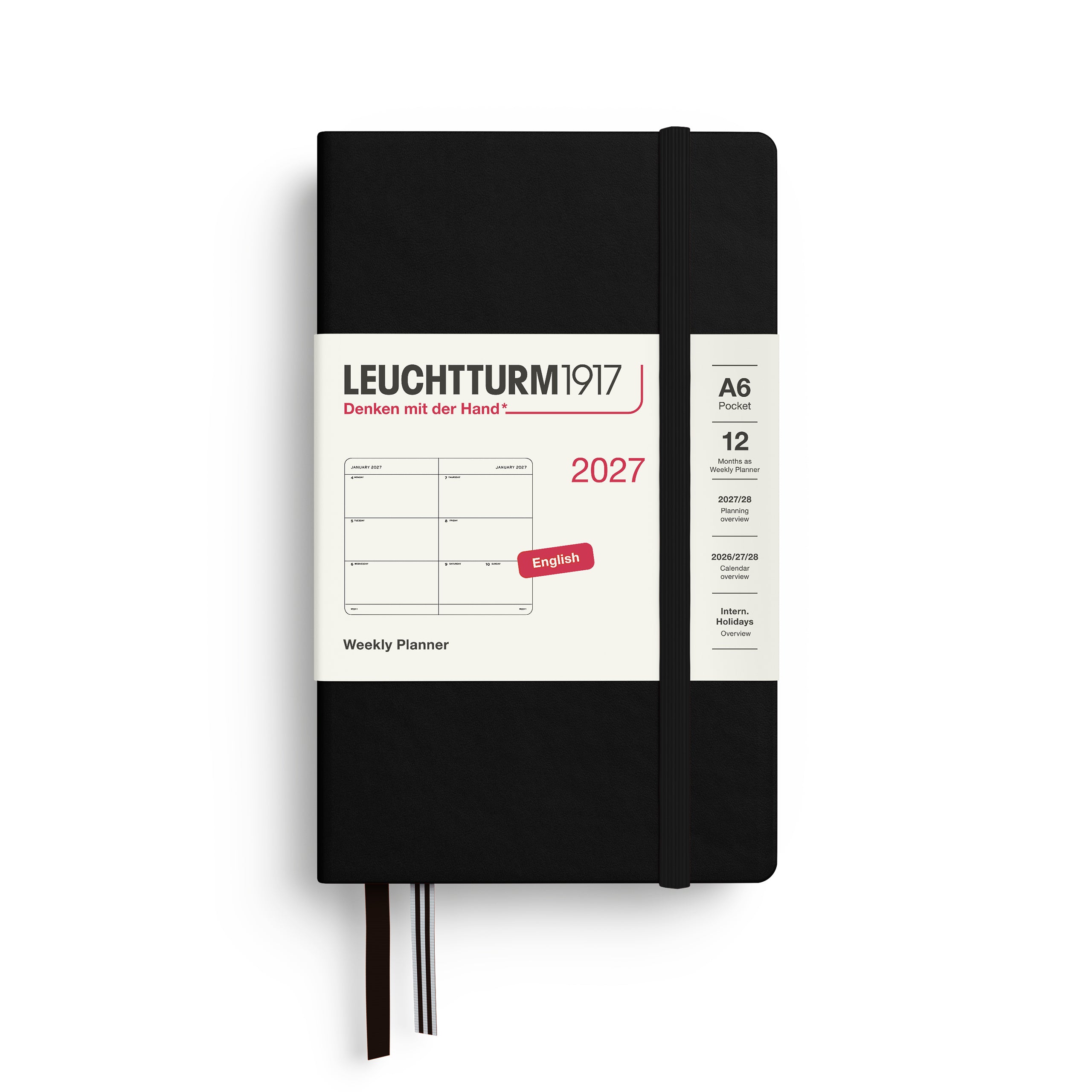 Agenda Semainier 2027 LEUCHTTURM1917, Anglais - A6 - Hardcover - Black