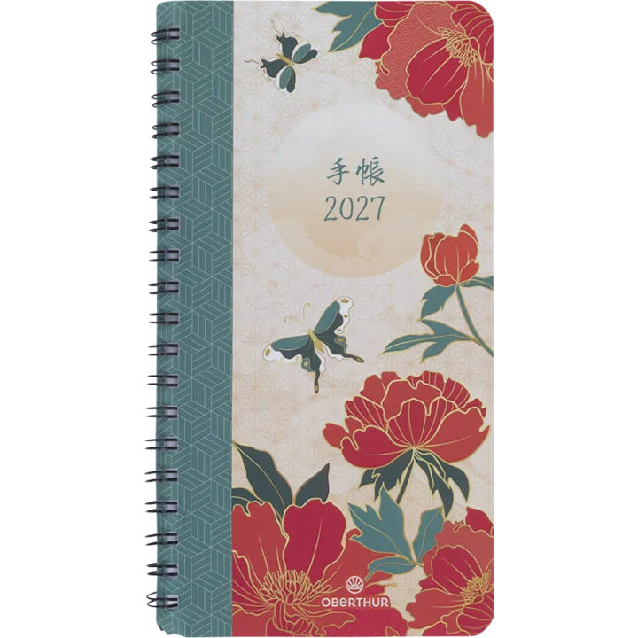 Agenda 2027 OBERTHUR Tokyo - 9 x 16,5 cm - 1 semaine sur 2 pages - Orientation verticale - Papillons