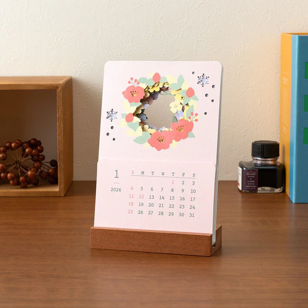 Calendrier sur pied 2026 MIDORI Desktop Seasonal Calendar - Composition florale - 4902805313681
