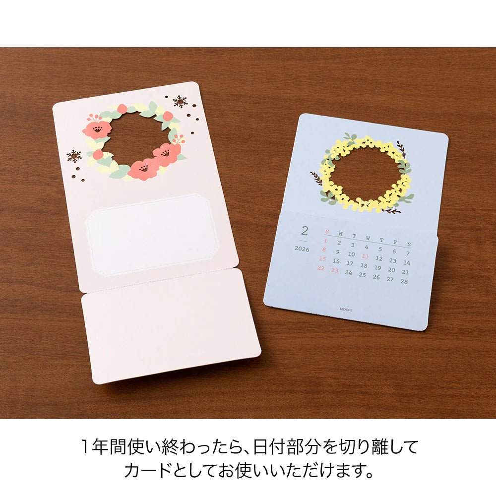 Calendrier sur pied 2026 MIDORI Desktop Seasonal Calendar - Composition florale - 4902805313681