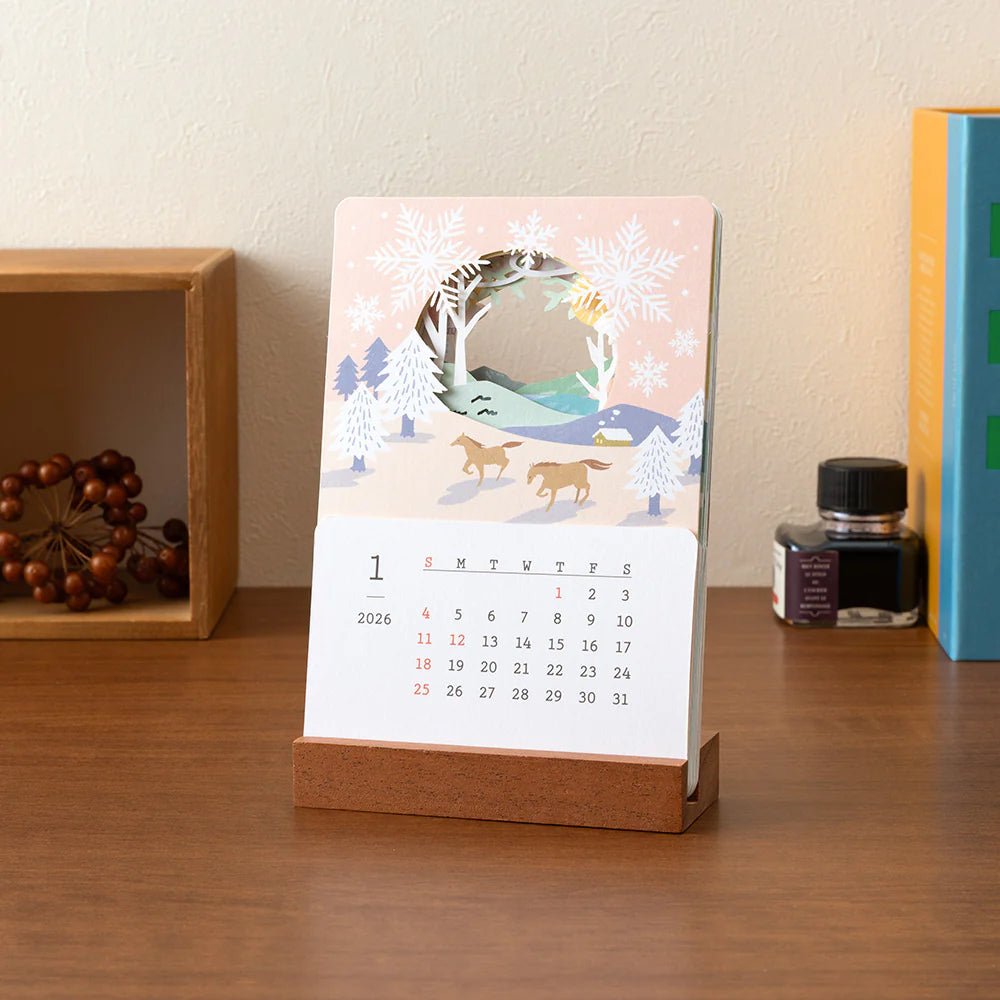 Calendrier sur pied 2026 MIDORI Desktop Seasonal Calendar - Panorama saisonnier - 4902805313698