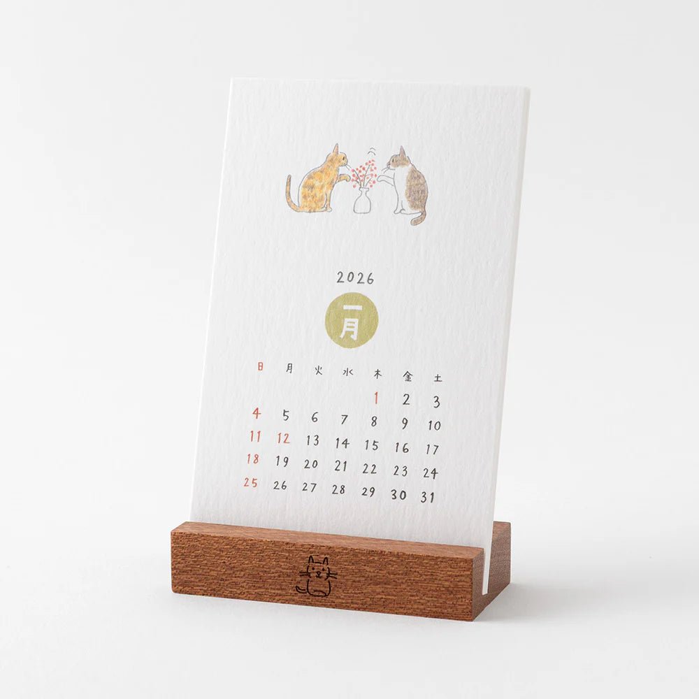 Calendrier sur pied 2026 MIDORI Stand Calendar - Chat - 4902805313674