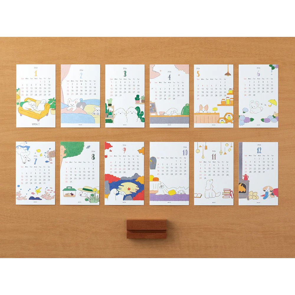 Calendrier sur pied 2026 MIDORI Stand Calendar - Chien - 4902805313667