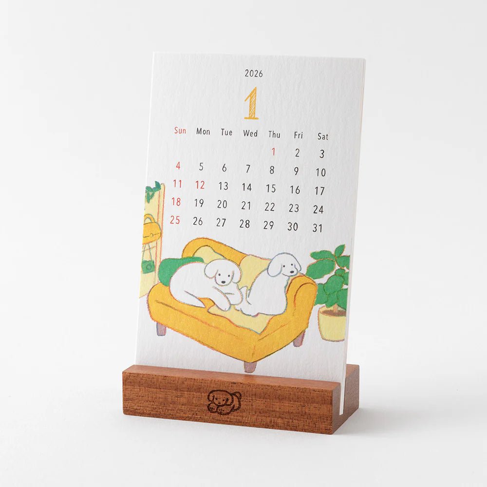 Calendrier sur pied 2026 MIDORI Stand Calendar - Chien - 4902805313667