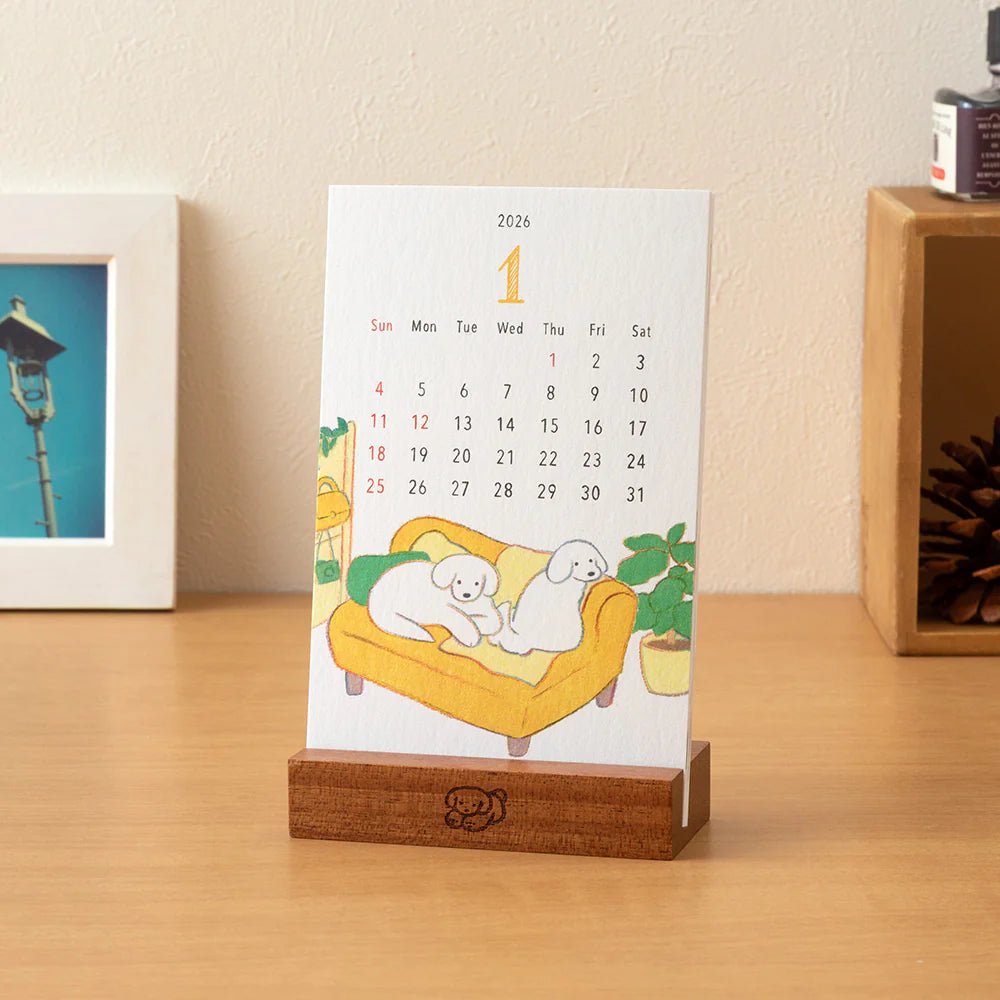 Calendrier sur pied 2026 MIDORI Stand Calendar - Chien - 4902805313667