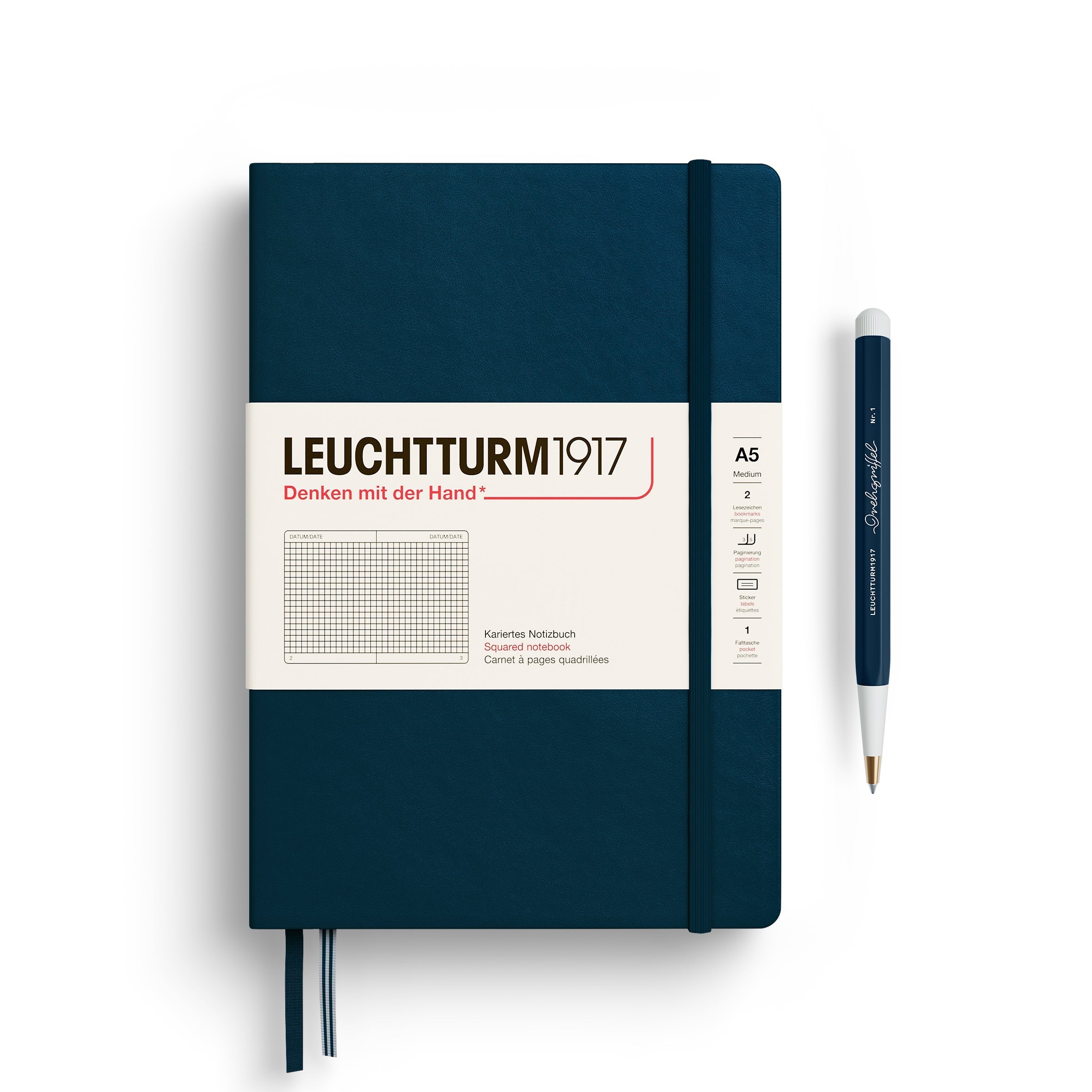 Carnet LEUCHTTURM1917 Classic - A5 - Hardcover - Quadrillé - Deep Sea - 