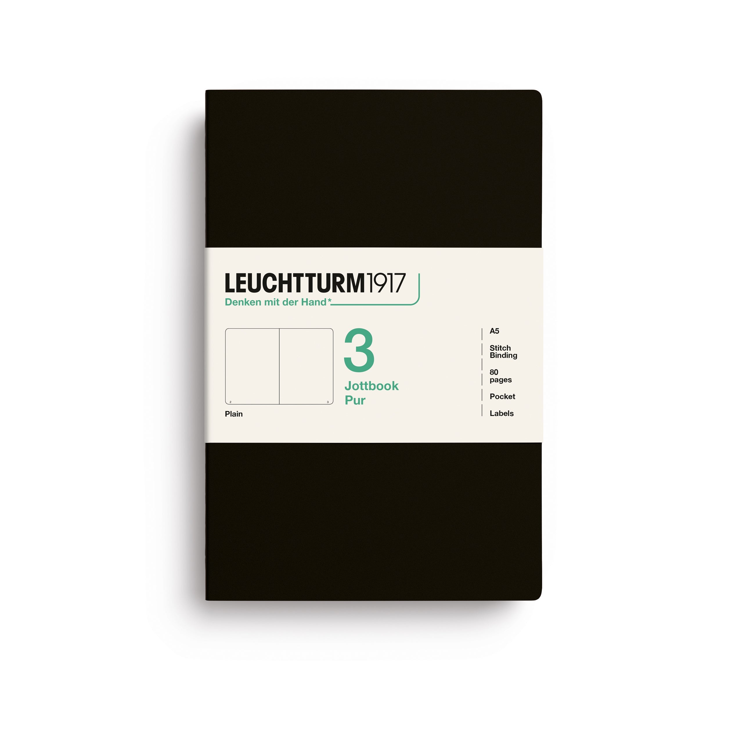 Carnet LEUCHTTURM1917 Jottbook Pur - A5 - Softcover - Uni - Black - 4070292006222