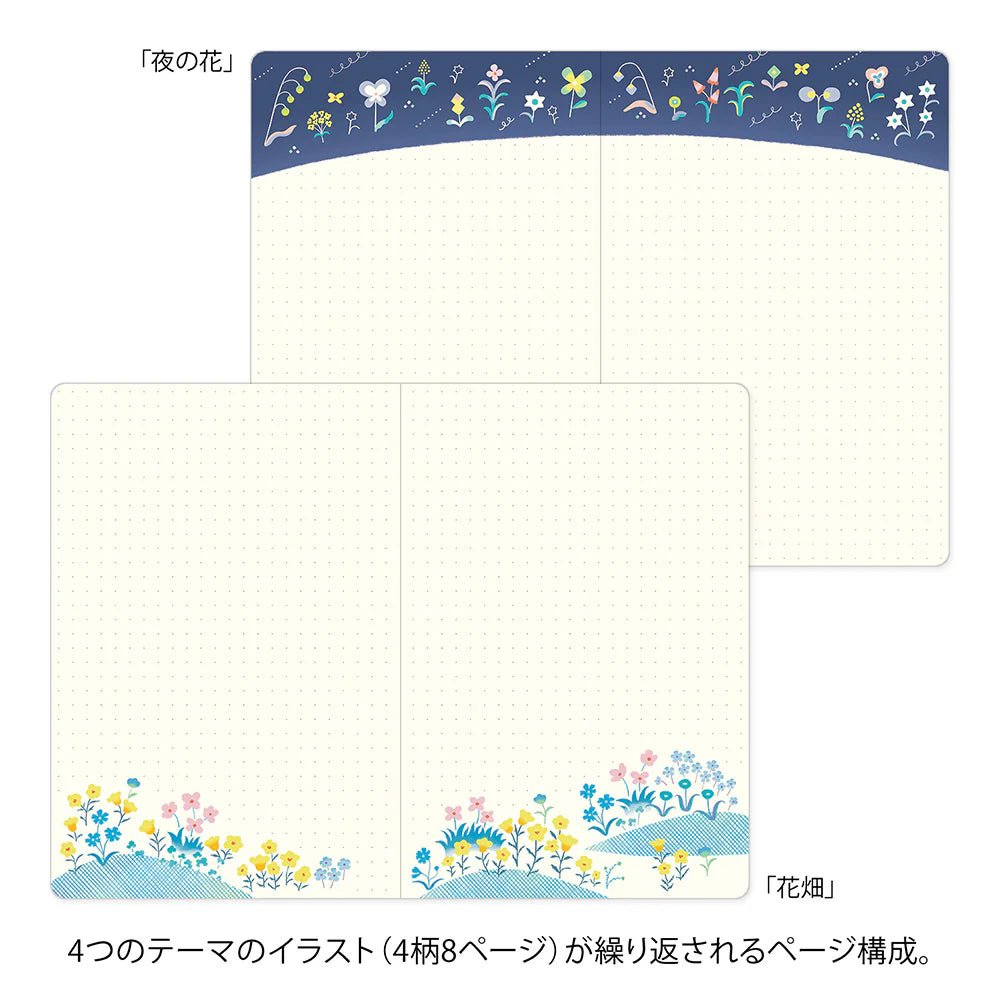 Carnet MIDORI Notebook Yuru Log - B6 - Pointillé - Fleurs - 