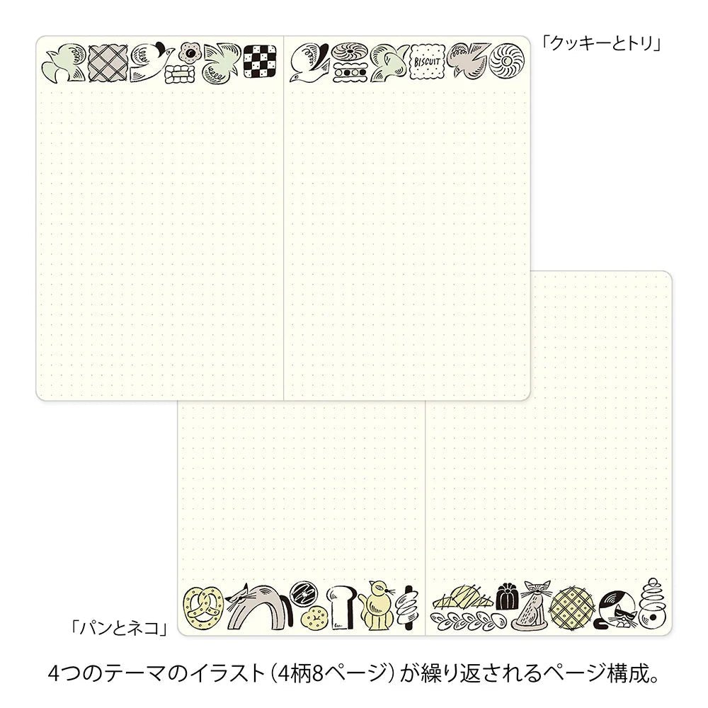 Carnet MIDORI Notebook Yuru Log - B6 - Pointillé - Gourmandises & Animaux - 