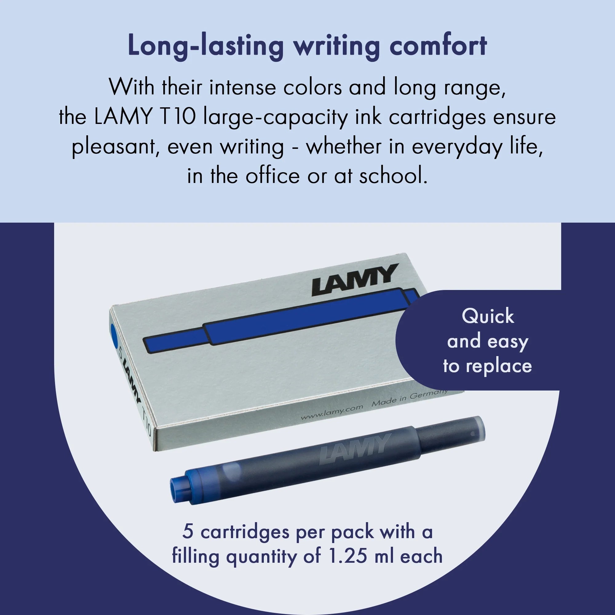 Cartouches d'encre LAMY T10 - Bleu Effaçable - Bleu effaçable x1 - 4014519020776