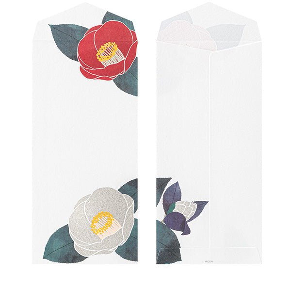 Enveloppes MIDORI Camélia Rouge et Blanc - 18.8 x 9 cm - Illustré - 4902805871464